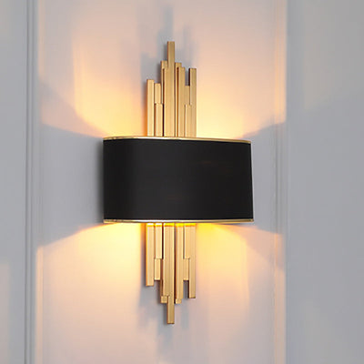 Modern Luxury Iron Straight Line Fabric Cylinder Shade 2-Light Wall Sconce Lamp For Living Room