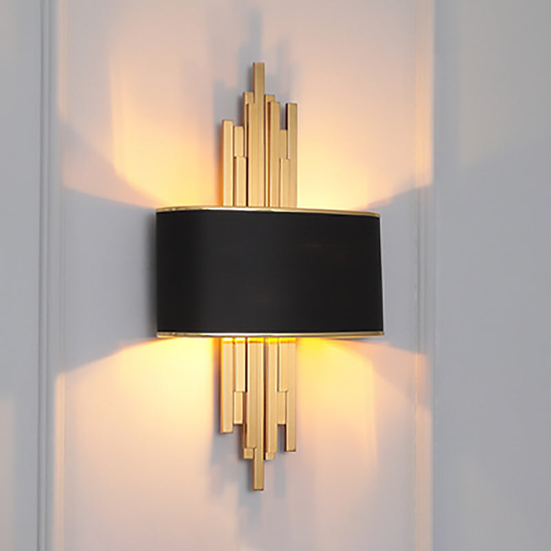 Modern Luxury Iron Straight Line Fabric Cylinder Shade 2-Light Wall Sconce Lamp For Living Room