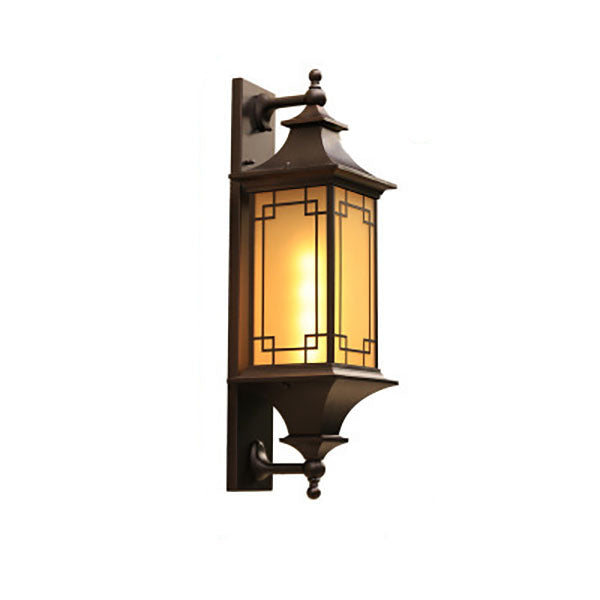 Outdoor Chinese Square Lantern Cage Waterproof 1-Light Wall Sconce Lamp