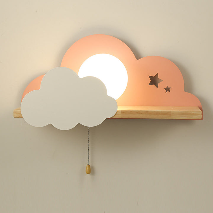 Applique Murale à 1 Lumière en Verre Nuage Macaron Nordique en Bois 