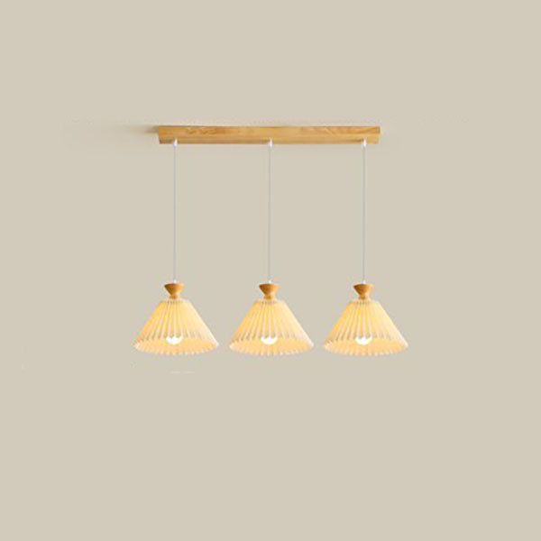 Lustre nordique à cône plissé en bois, 1/3 lumières, luminaire d&