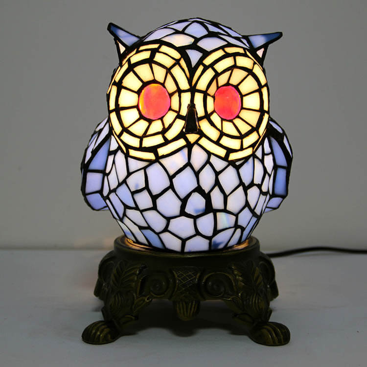 Lámpara de Mesa de Vidrio Tiffany Creative Owl Stained Glass de 1 Luz 