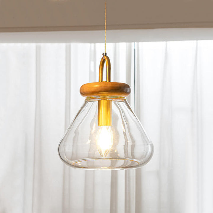 Moderne nordische runde Inselleuchte aus Glas und Holz mit 1/3-flammigem Kronleuchter-Design für das Wohnzimmer 