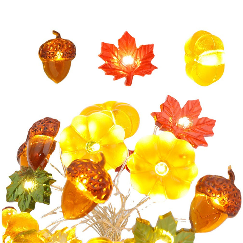 Décoration moderne de Thanksgiving avec citrouille et gland en érable, guirlande lumineuse à 30 LED 