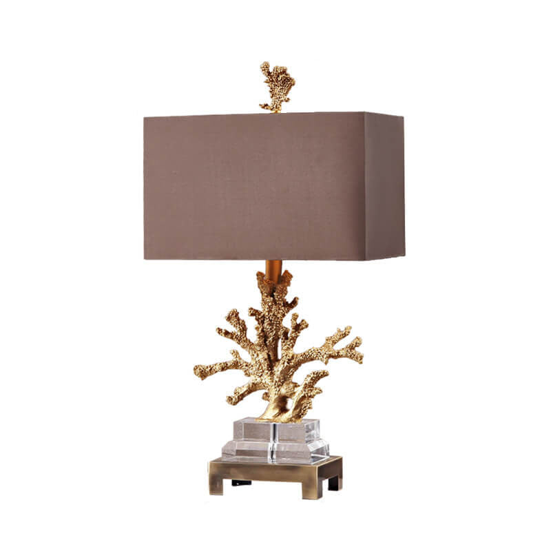 Modern Art Deco Linen Resin Crystal Coral Base 1-Light Table Lamp For Bedroom