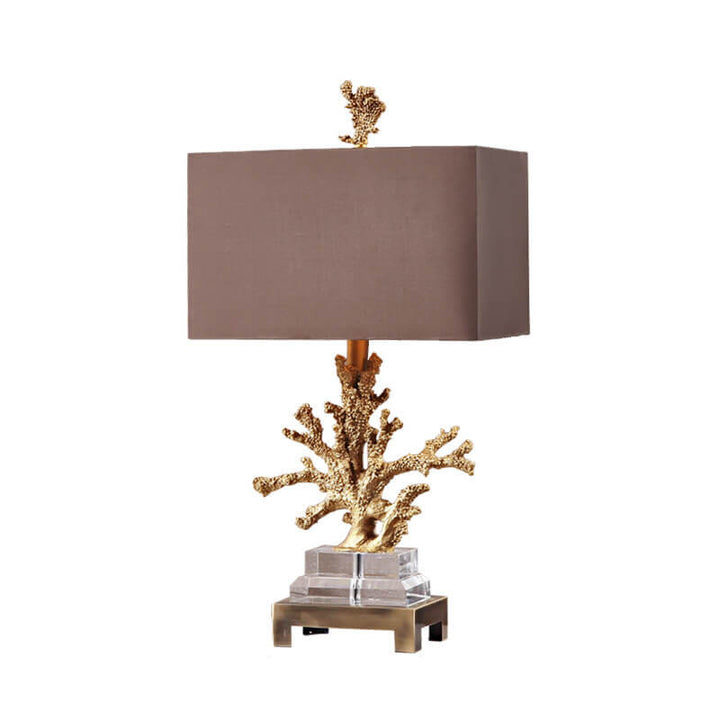 Modern Art Deco Linen Resin Crystal Coral Base 1-Light Table Lamp For Bedroom