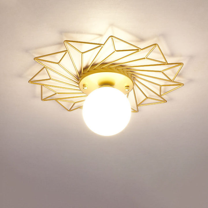 Nordic Light Luxury Sunflower Windmill Hardware Glass 1-Light Semi-Flush Mount Light