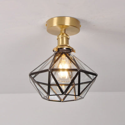 Modern Light Luxury Copper Glass 1-Light Semi-Flush Mount Light