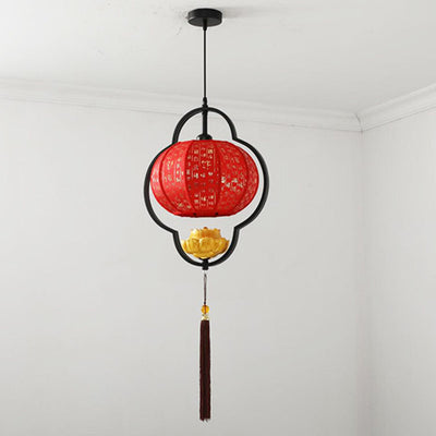 Modern Chinese Lantern Fabric Iron Zen 1-Light Pendant Light