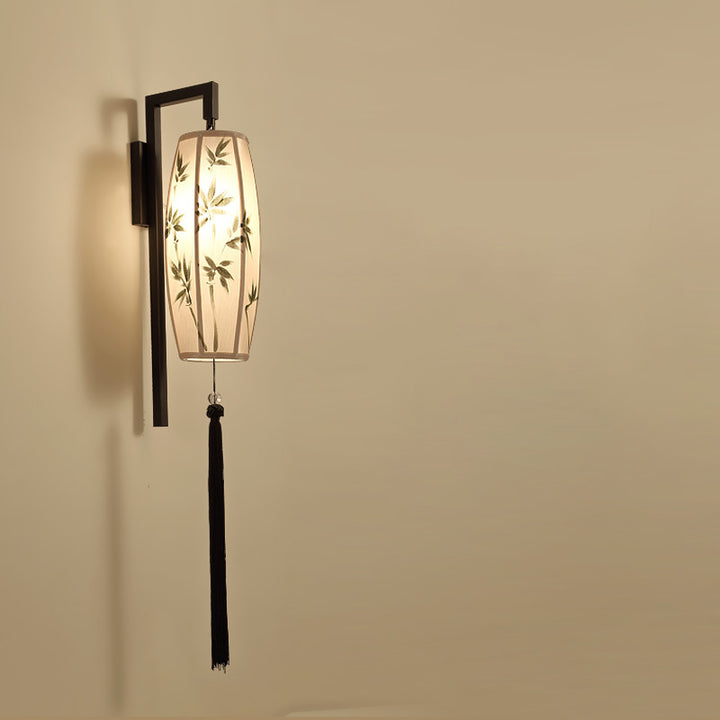 Traditionelle chinesische bemalte Stofflaternenquaste 1-Licht-Wandleuchte für den Flur 