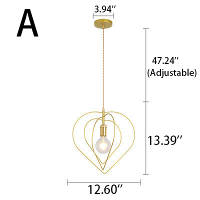 Industrial Creative Golden Heart & Pentagram Iron 1-Light Pendant Light