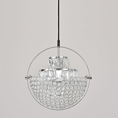 Nordic Luxury Brass Crystal Semi-Circular Rotating 1-Light Pendant Light