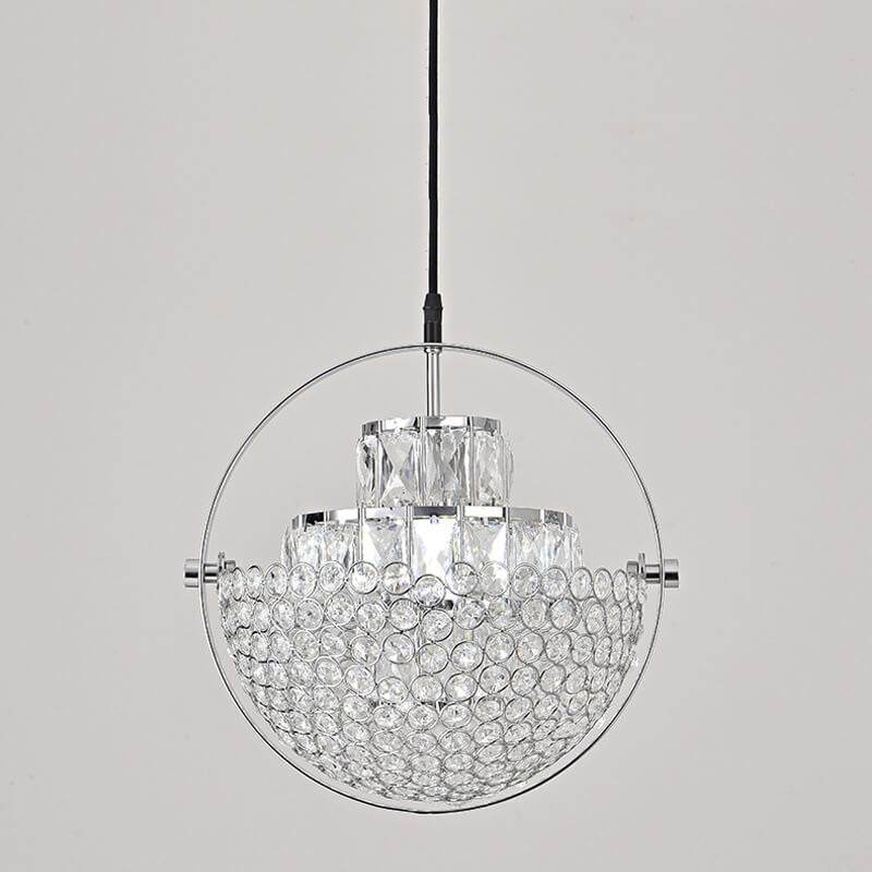 Nordic Luxury Brass Crystal Semi-Circular Rotating 1-Light Pendant Light