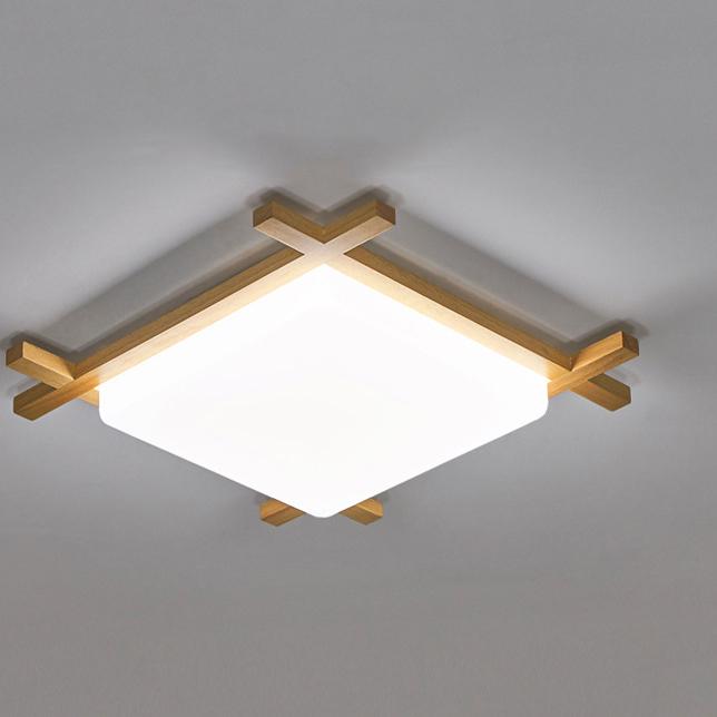 Moderne quadratische Deckenleuchte aus massivem Holz im japanischen Tatami-Stil mit LED 