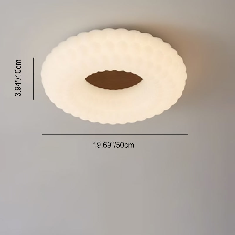 Contemporary Simplicity Cloud PE Round Shade Wood Grain LED Flush Mount Ceiling Light For Bedroom