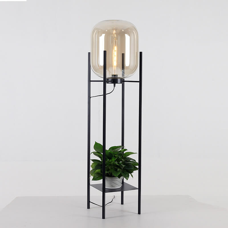 Moderne Einfachheit Runde Glaslampe Schirm Eisenhalter 1-Licht Stehende Stehlampe für Wohnzimmer 