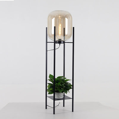 Modern Simplicity Round Glass Jar Shade Iron Holder 1-Light Standing Floor Lamp For Living Room