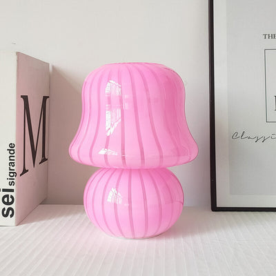 French Cream Handmade Glass Mushroom 1-Light Table Lamp