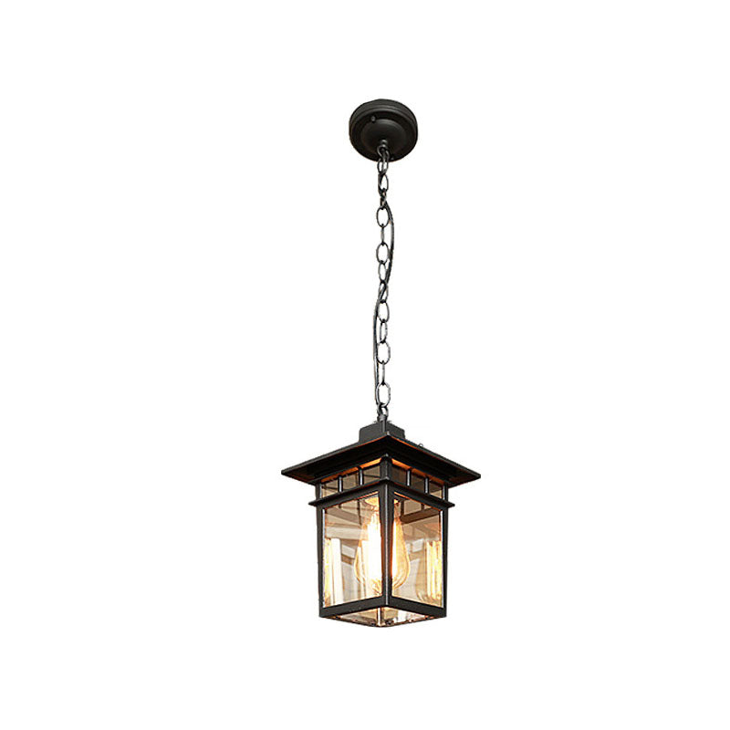 Outdoor European Square Cage Aluminium Glas 1-Licht Wasserdichte Patio Pendelleuchte 