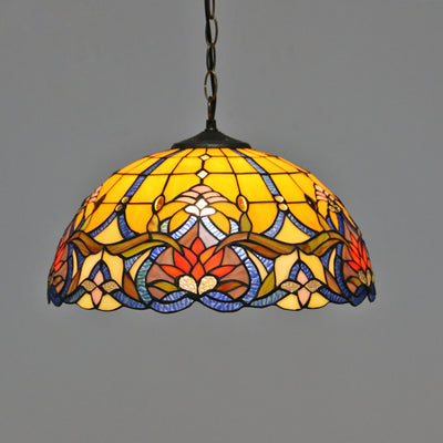 Vintage Tiffany Butterfly Rose Dome 1-Light Pendant Light