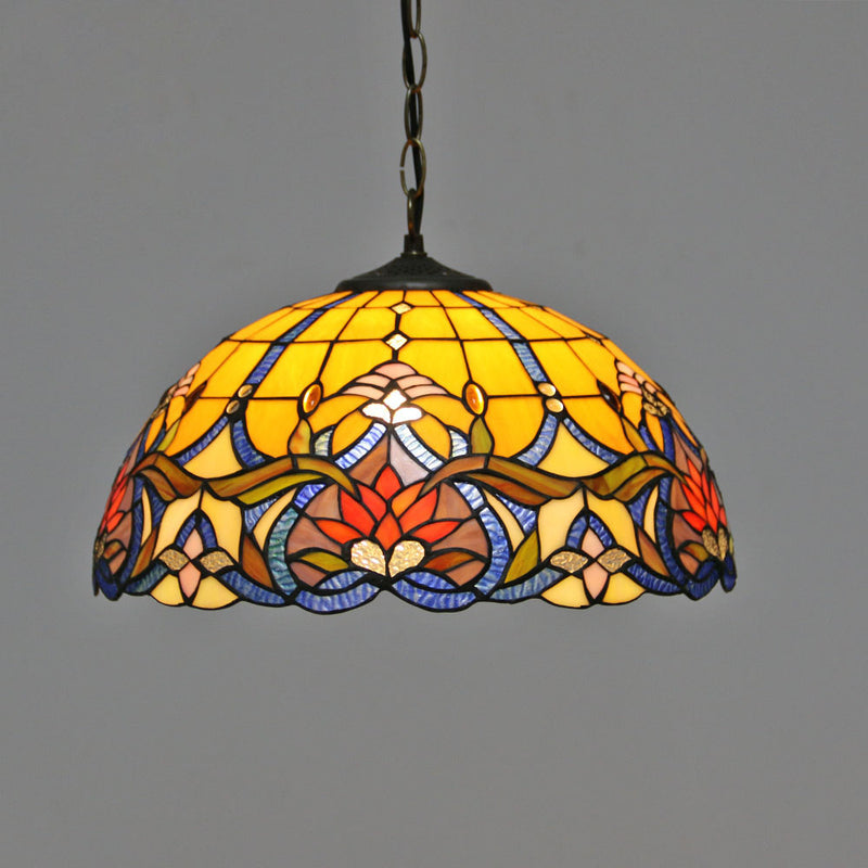 Vintage Tiffany Butterfly Rose Dome 1-Light Pendant Light