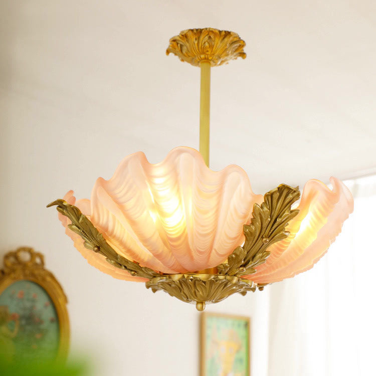 Modern Art Deco Shell Shape Brass Finish Frame 3/4-Light Chandelier for Living Room