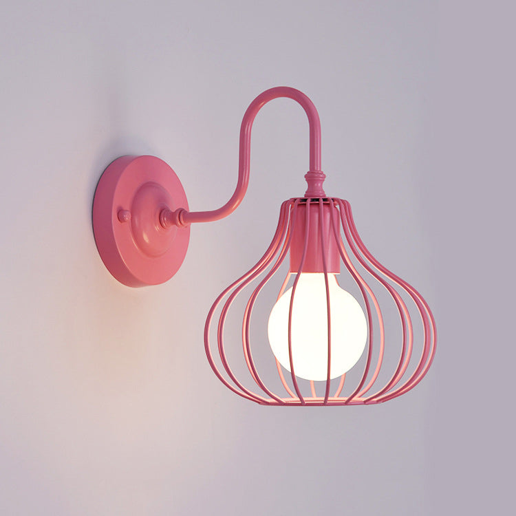 Lampe murale 1 lumière en forme de citrouille avec cadre en fer rustique traditionnel pour salon 