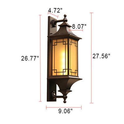 Outdoor Chinese Square Lantern Cage Waterproof 1-Light Wall Sconce Lamp