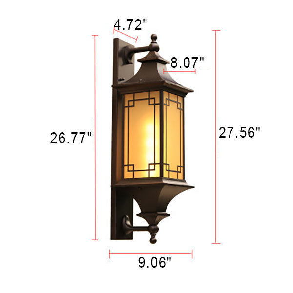 Outdoor Chinese Square Lantern Cage Waterproof 1-Light Wall Sconce Lamp