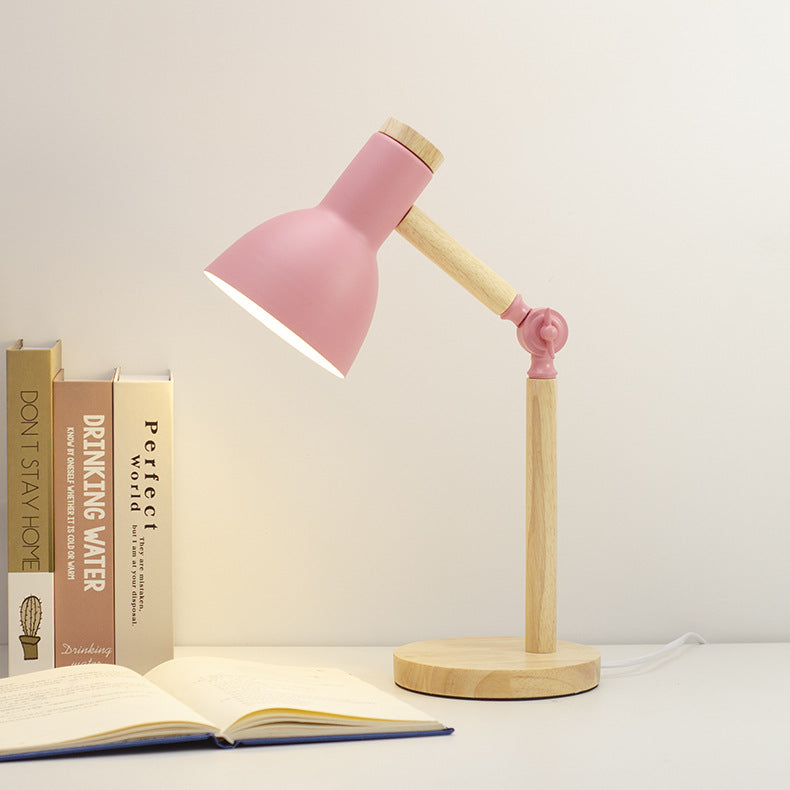Moderne, minimalistische, einfarbige, drehbare Holz-Eisen-Tischlampe mit 1 Leuchte 