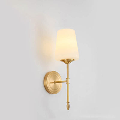 Modern Minimalist Brass Fabric Glass Straight Arm 1/2 Light Wall Sconce Lamp