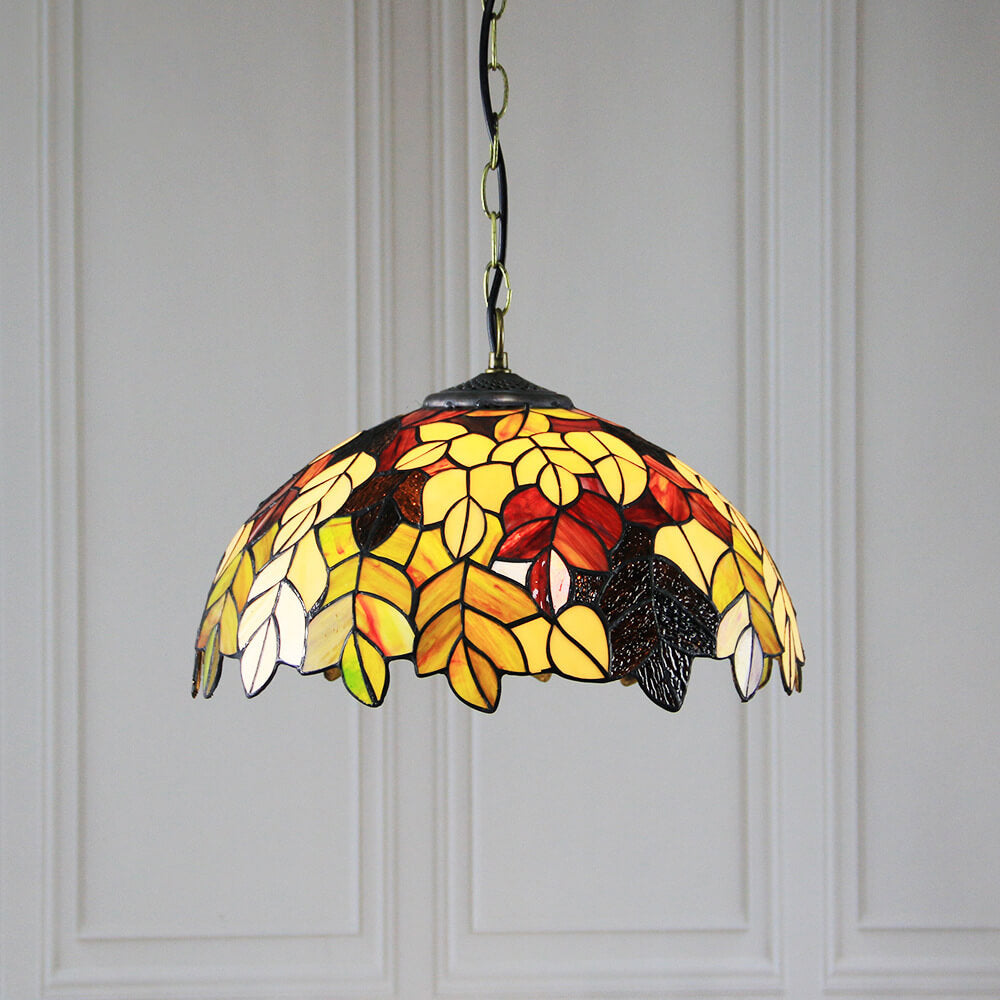 Lámpara colgante de 1 luz con cúpula de vidrio teñido estilo Tiffany Rustic 