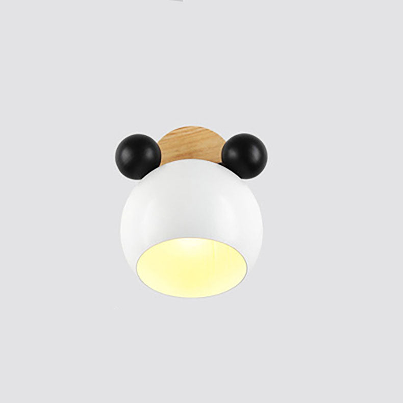 Contemporary Nordic Kids Cartoon Iron Solid Wood Bear Dome 1-Light Wall Sconce Lamp For Bedroom