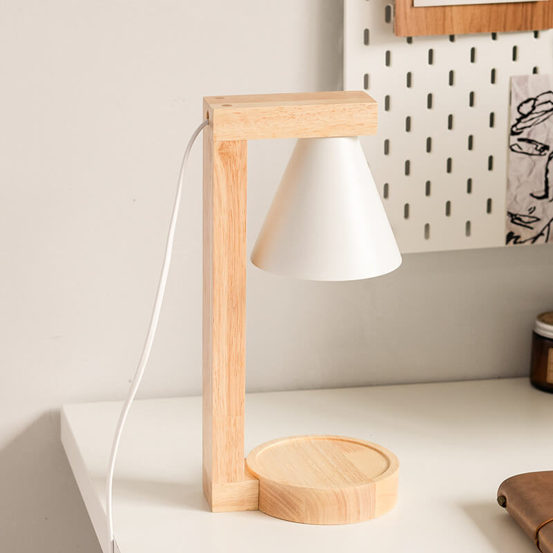 Moderne Minimalistische Kegel-Schirm Hardware Holz 1-Licht Schmelzwachs Tischlampe 