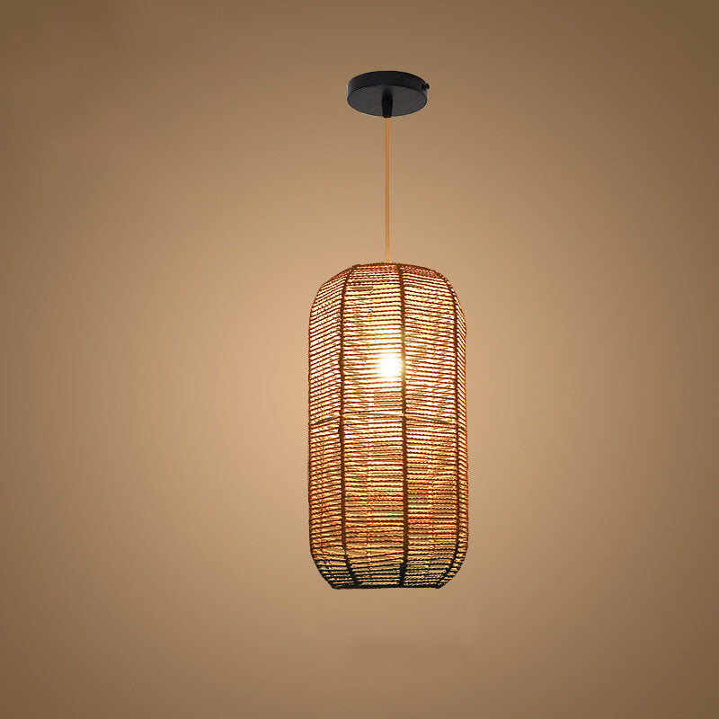 Modern Chinese Hemp Rope Round Geometry 1-Light Pendant Light