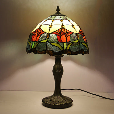 European Style Tiffany Gemstone Flower Dome 1-Light Table Lamp