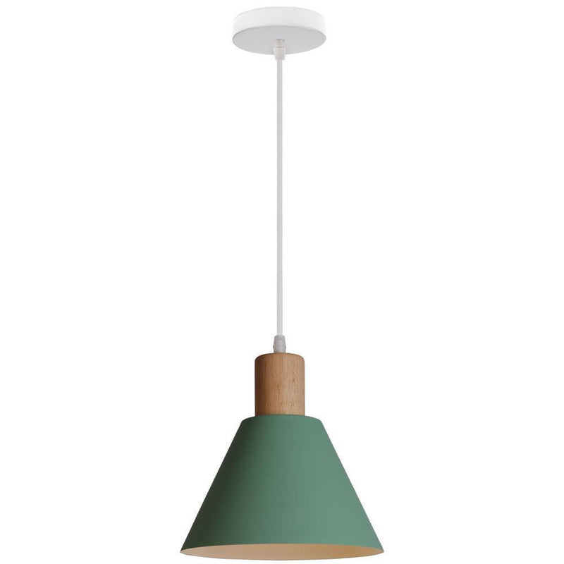 Nordic Vintage Iron Cone Wood Top 1-Light Pendant Light