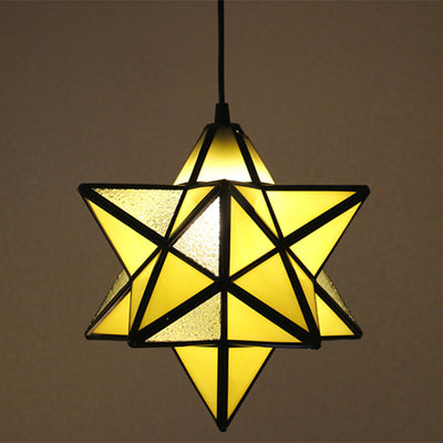 European Tiffany Pentagram Stained Glass 1-Light Pendant Light