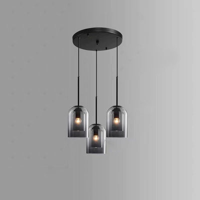 Contemporary Scandinavian Cylinder Iron Glass 1/3 Light Island Light Chandelier For Dining Room