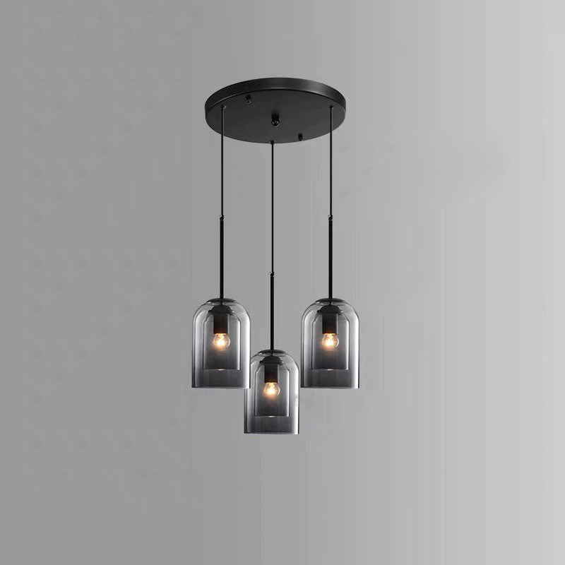 Contemporary Scandinavian Cylinder Iron Glass 1/3 Light Island Light Chandelier For Dining Room