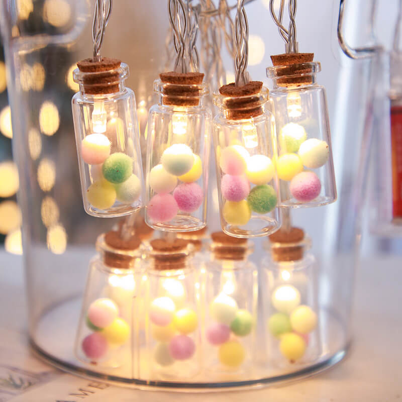 Lumière de chaîne décorative à LED de Noël avec bouteille à souhaits, arbre, neige et boîtier à piles 