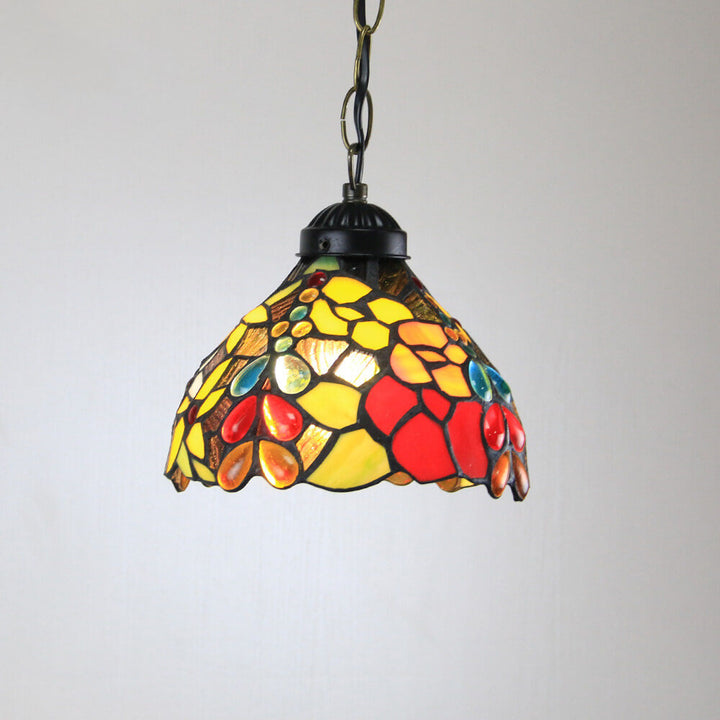 Suspension lumineuse à 1 ampoule en verre teinté avec perles Rustic Rose de Tiffany 