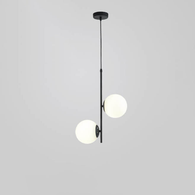 Lustre en verre et fer à deux lumières, boule ronde minimaliste créative nordique 
