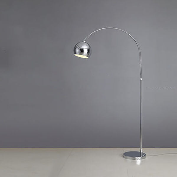 Moderne nordische Stehlampe aus Edelstahl und Eisen in Angelruten-Optik mit kuppelförmigem Rundschirm, 1-flammig, für das Schlafzimmer 