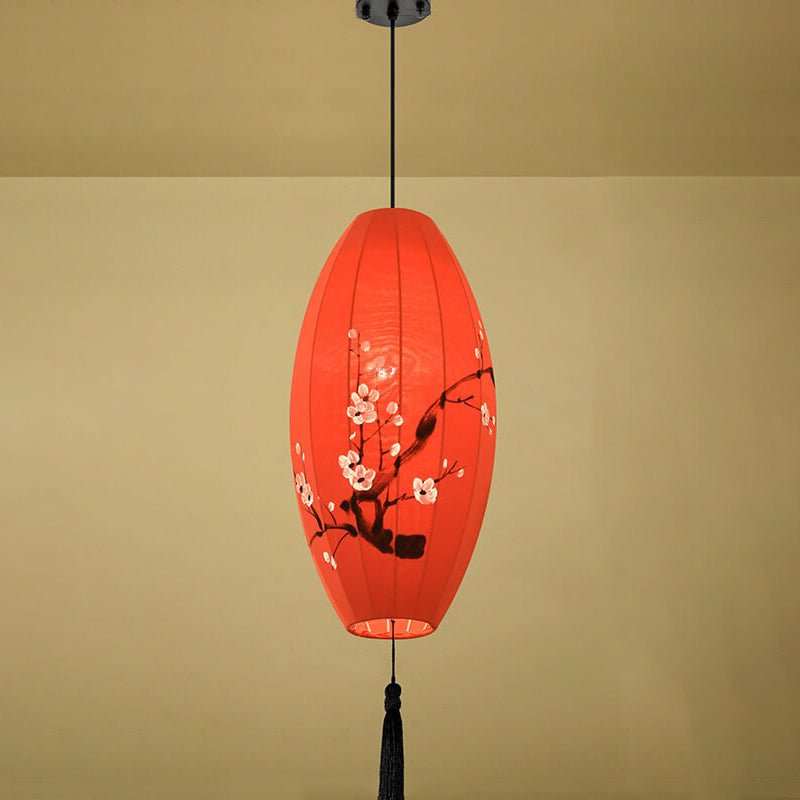 Lanterne ovale antique orientale faite à la main en tissu 1 lumière suspendue 