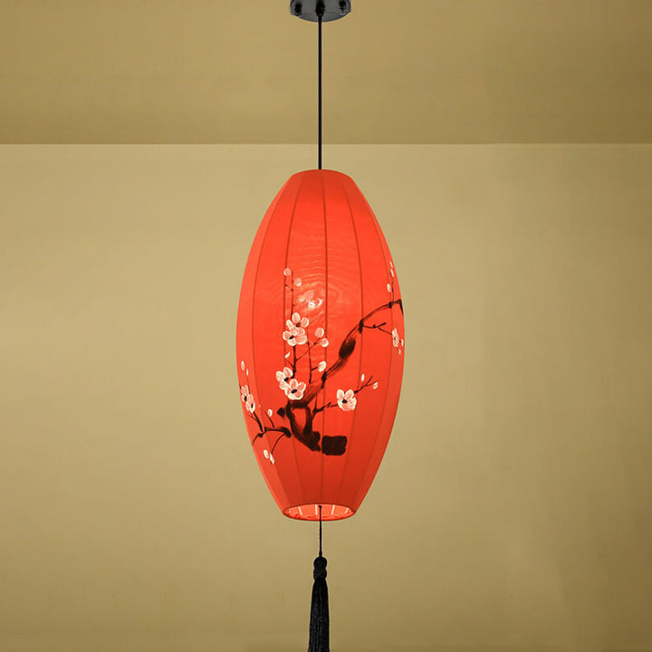 Lanterne ovale antique orientale faite à la main en tissu 1 lumière suspendue 