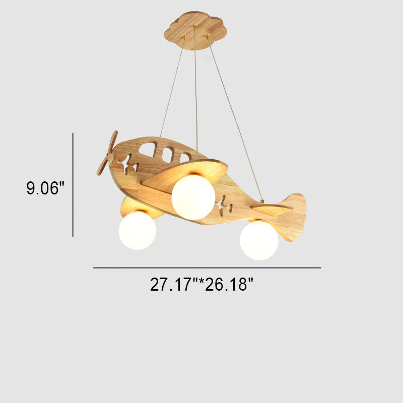 Cartoon Kreative Holzflugzeuge Zauberbohnen Glas 3-Licht Kinder Kronleuchter