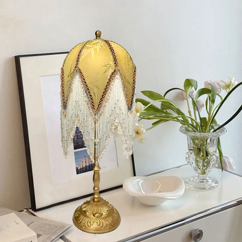 Lampe de table à 1 lumière avec tissu en fer à feuille de gland traditionnel français pour chambre 