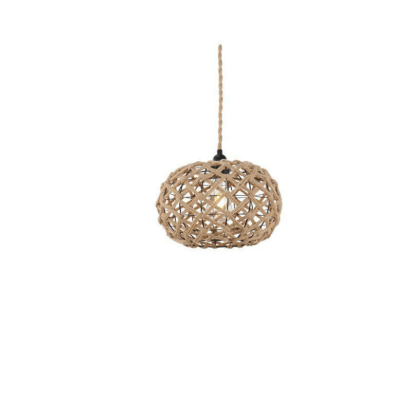Suspension Luminaire 1 Lumière avec Cage en Fer Tissée en Corde de Chanvre Rustique Traditionnelle pour Cuisine 