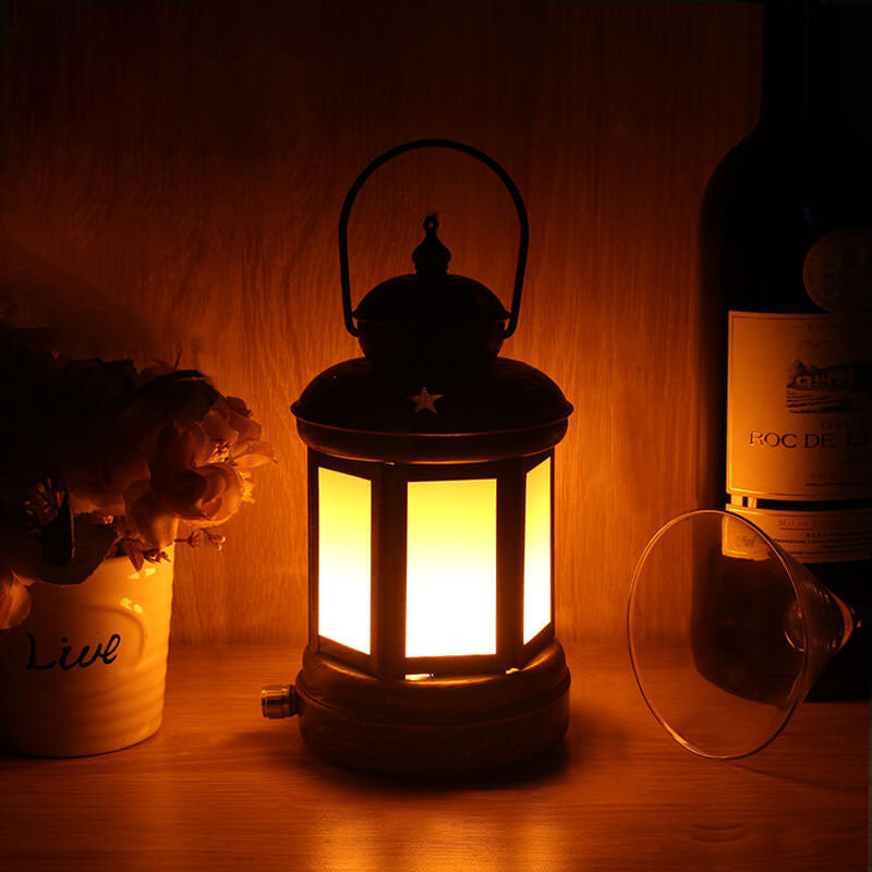 Retro Creative Iron Kerosene Lantern LED Decorative Table Lamp